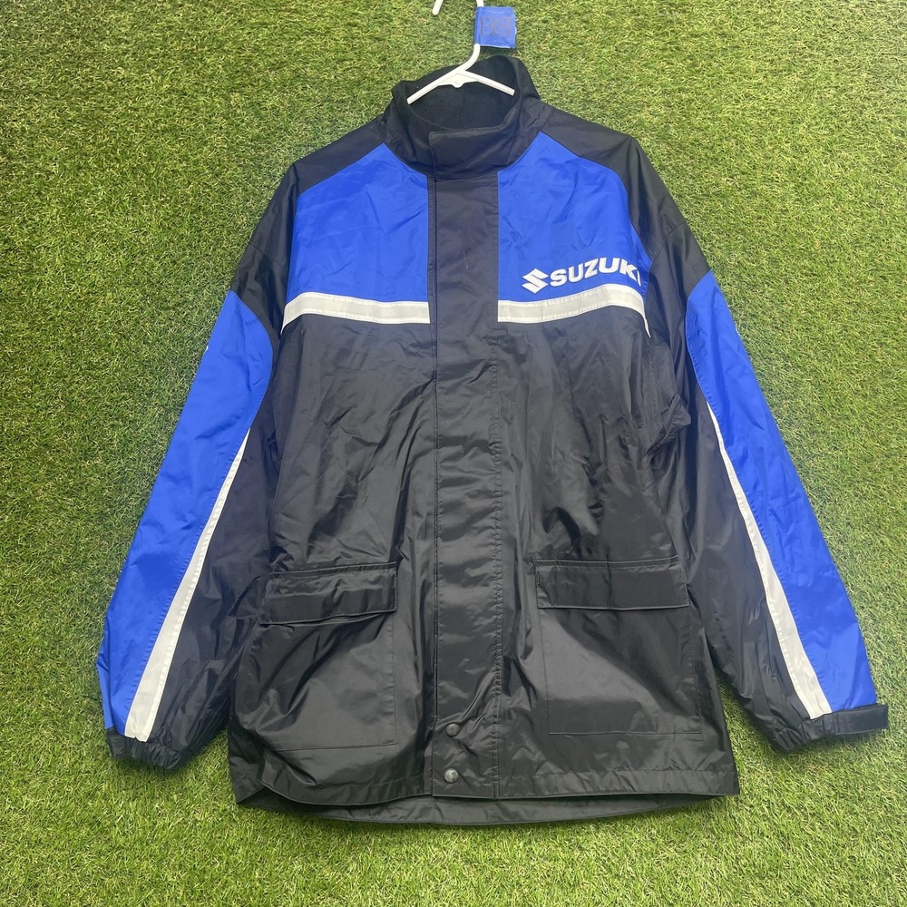 Suzuki Jacket Mens Medium Black Blue Nylon Motorcycle Riding Reflective Racing
